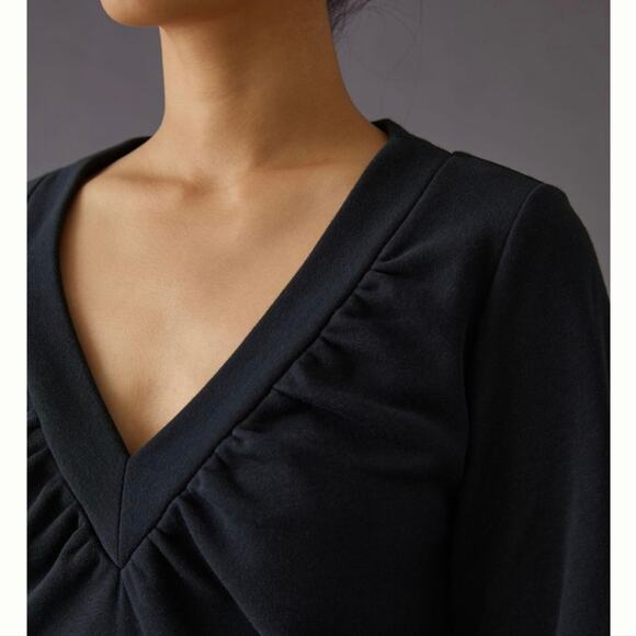 Maeve Anthropologie Black V-Neck Sweatshirt With Peplum | Size XS - Picture 3 of 7